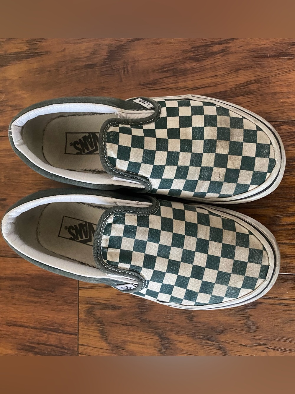Vans Slip-On Checkerboard Sneakers - Green and White